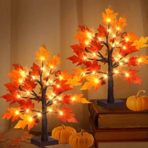 lot 2341 image: Remon Lighted Fall Maple Tree Tabletop Lamp 1.5FT 36 LED Battery Operated