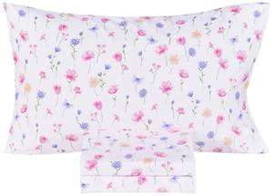 lot 2355 image: Scientific Sleep Kids Twin Bed Sheet Set 100% Cotton 3 Piece Pink Flowers