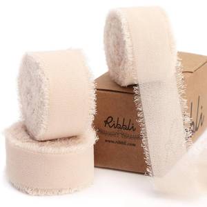 lot 2360 image: Ribbli Champagne Nude Chiffon Ribbon 1 Inch x 24 Yards 3 Rolls Handmade Fringe