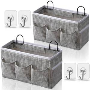 lot 2369 image: Kanrichu Wall Hanging Organizer Bag 2pcs 3-Pockets Linen Stripe