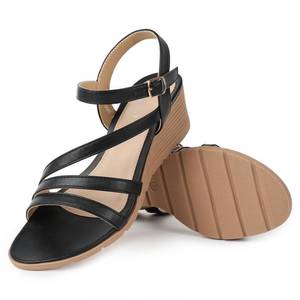 lot 5715 image: Goldnut Womens Strappy Low Wedge Sandals 2.2 Inch Heel Black