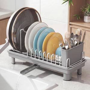 lot 5725 image: Nfnoyp Small Dish Drying Rack with Drainboard 16.5 x 6.5 x 7 In