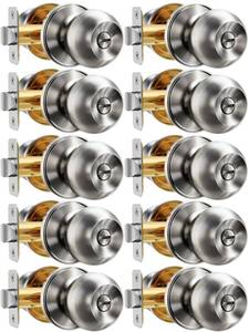 lot 5769 image: Veise 10 Pack Privacy Interior Door Knobs Satin Nickel