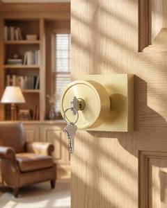 lot 5786 image: Haidms Gold Exterior Door Knob With Lock And Key Heavy Duty