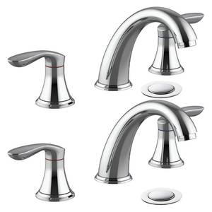 lot 5796 image: Hosslly Widespread Bathroom Sink Faucet 3 Hole Chrome With Pop Up Drain 2 Pack  Retail $109.99