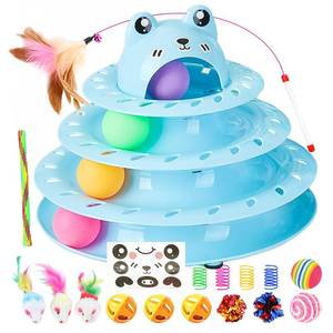 lot 5805 image: Pawsayes Cat Toy Set 17 Pcs 4-Level Turntable Ball Track Interactive Cat Toy