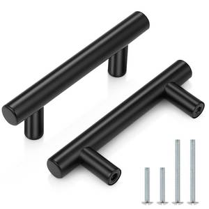 lot 5809 image: Probrico Black Cabinet Pulls 2-12 Inch Hole Centers T Bar 25 Pack