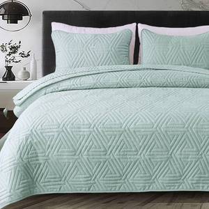 lot 5837 image: Whale Flotilla Geometric Twin Quilt Set Aqua Blue 88 x 68 Inch