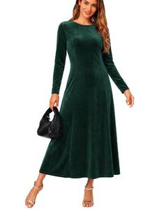lot 5838 image: Urban CoCo Womens Long Sleeve Ruched Velvet Stretch Dress, 2XL, Green