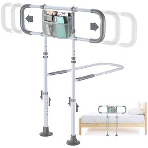 lot 5855 image: Yetulike Bed Rail for Seniors Grey Adjustable Height 14.1-19.6 In  Retail $139.99
