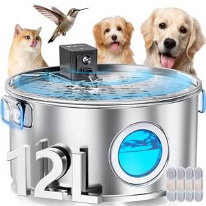 lot 5858 image: FIYOVA Wireless Dog Water Fountain 3.4 Gal Stainless Steel