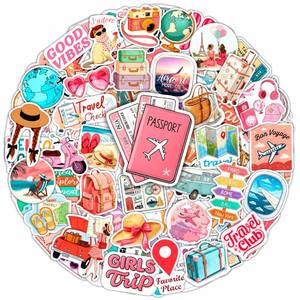 lot 6007 image: BulbaCraft 100 Pcs Travel Stickers for Girls Waterproof Vinyl Scrapbook Decals