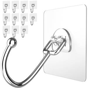 lot 6018 image: Latoxcaa Adhesive Hooks 12 Pack Transparent Stainless Steel 44.09 lb
