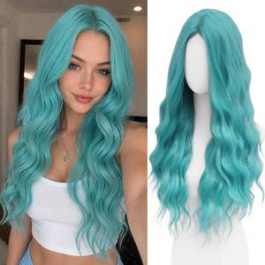 lot 6019 image: WECAN Teal Blue Long Wavy Synthetic Wig for Women 28 Inch
