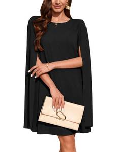 lot 6043 image: Oten Womens Chiffon Cape Sleeve Cocktail Short Dress, Black, Size M