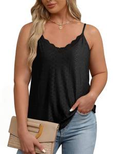 lot 6045 image: Eytino Womens Plus Size Sleeveless V-Neck Lace Tank Top, 2X Black