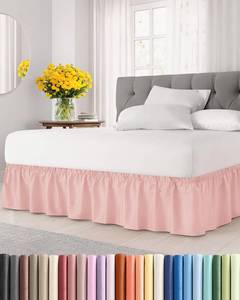 lot 6046 image: CGK Unlimited Wrap Around Dust Ruffle Bed Skirt Queen 14 Inch Baby Pink