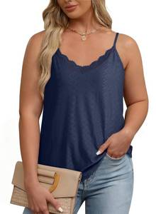 lot 6056 image: Eytino Womens Plus Size Sleeveless V-Neck Lace Tank Top, Navy Blue, 2X