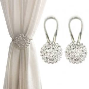 lot 6359 image: FOZUBOYO Magnetic Curtain Tiebacks 2 Pack Crystal Flower White