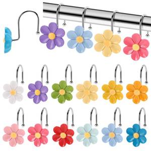 lot 6377 image: GNUEYART Floral Shower Curtain Hooks 12 Pcs Rust Proof Resin Metal Candy Color