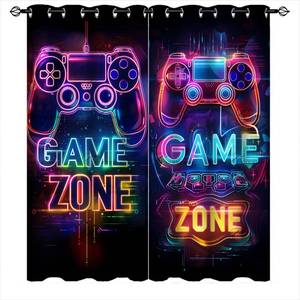 lot 6466 image: Fangpamz Game Neon Window Curtains 42 x 45 Inch 2 Panel Set