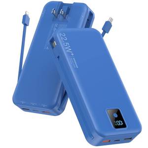 lot 6472 image: Portable Charger 20000mAh 22.5W Power Bank Built-in Wall Plug Navy