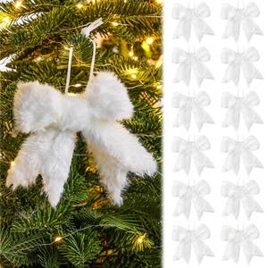 lot 6481 image: Vertintong 12 Pcs White Plush Christmas Bows 3.94 Inch Tree Ornaments