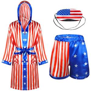 lot 6482 image: Vabean American Flag Boxing Costume 3 Pc Set Robe Shorts Eye Mask Size M
