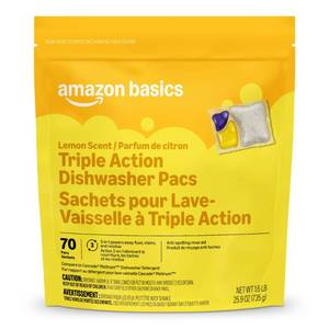 lot 6484 image: Amazon Basics Triple Action Dishwasher Pacs Lemon Scent 70 Count