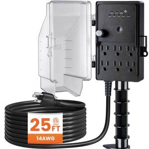 lot 7877 image: SURAIELEC Outdoor Power Stake Dusk to Dawn Light Timer 6 Outlet 25FT