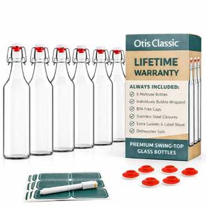 lot 13809 image: Otis Classic Clear Swing Top Glass Bottles 16 oz Set of 6