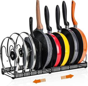 lot 13821 image: Generic Expandable Pots and Pans Organizer Rack 10 Compartments Black
