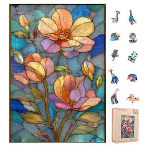 lot 13838 image: Leodozzio Wooden Jigsaw Puzzle 200 Pieces 5mm Pink Flower Design 8.7x12.5in