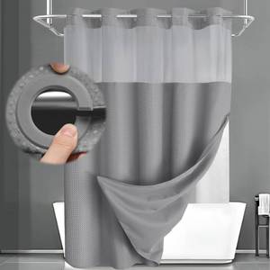 lot 13842 image: XOGUIBO No Hook Shower Curtain with Liner Set Waffle Grey 72W x 81L