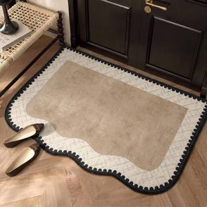 lot 13844 image: Breling Khaki Scalloped Entryway Rug Welcome Mat 2 x 3 Ft Printed
