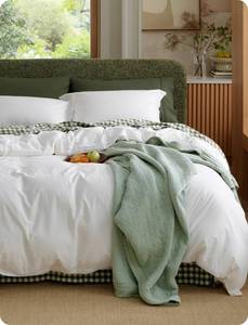 lot 13847 image: Bedsure Duvet Cover Set Queen Size 3-PC 100% Washed Cotton PureWoven