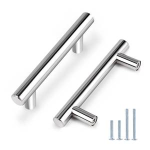lot 13860 image: Probrico 5 Pack Polished Chrome Cabinet Pulls 3 Inch Hole Centers Euro T Bar