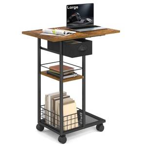 lot 13866 image: Hayexiha C Shaped End Table with Wheels, Drawer and 3-Tier Storage