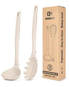 lot 13867 image: BUNDLEPRO Silicone Soup Ladle and Pasta Spoon Set One-Piece 2 Pack Khaki