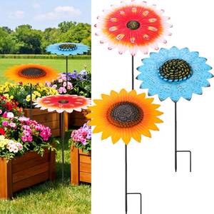 lot 13888 image: Novabright 3 Pack Metal Plant Umbrellas 12 Inch Flower Design Shade Disks