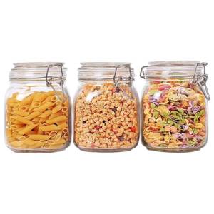 lot 13893 image: ComSaf Square Glass Pantry Jars with Airtight Lids 34 oz 3 Pack