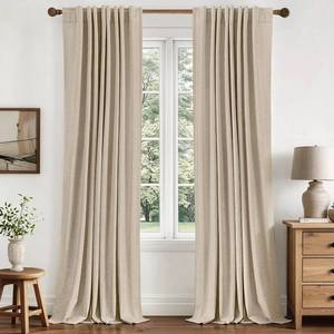 lot 13894 image: MIULEE Blackout Linen Curtains 40W x 84L Oatmeal 2 Panels