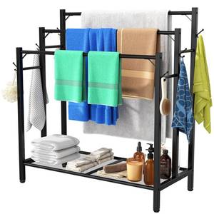 lot 13897 image: HavenlyYouth 3-Tier Freestanding Towel Rack with 6 Hooks & Storage Shelf