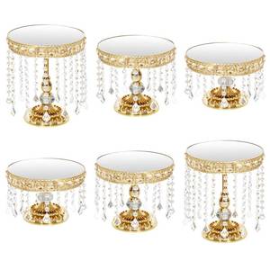 lot 13900 image: PIQUATOOL Gold Mirror Cake Stands 6 Pcs With Crystals Elevated Dessert Display  Retail $135.99
