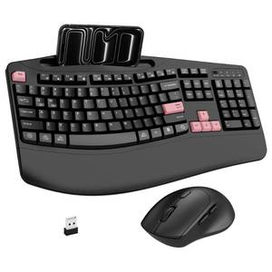 lot 13904 image: Faadar Wireless Keyboard and Mouse Combo 2.4GHz Full Size Ergonomic Pink