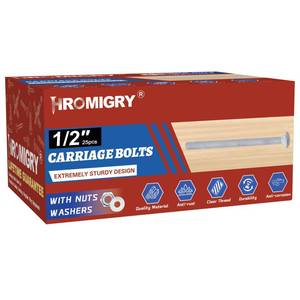 lot 13911 image: HROMIGRY Carriage Bolts 12 x 5 Hot Dip Galvanized 25 Pcs with Nuts & Washers