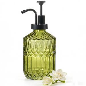 lot 13915 image: Amolliar Glass Soap Dispenser with Pump 12 Oz Green Black
