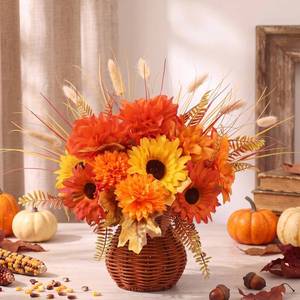 lot 13918 image: Qinyoung Fall Artificial Flowers in Vase with Sunflowers and Hydrangeas