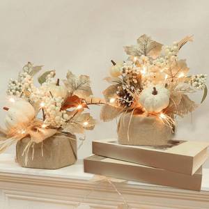 lot 13919 image: TURNMEON Fall Maple Tabletop Tree 2 Pack with 20 LED Lights and Timer