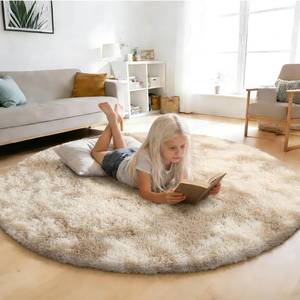 lot 13942 image: Yulidayang Tie-Dyed Beige Fluffy Round Shag Area Rug 3 X 3